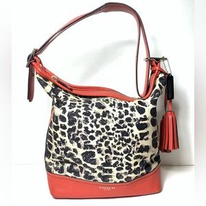 COACH Legacy Duffle Cheetah Animal Print Red Leather Crossbody Bag Purse